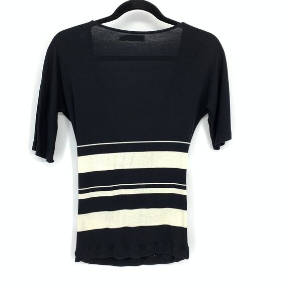 Zara Woman Faux Wrap Front Sweater Womens Sz M Short Sleeve Black White Stripe - Picture 2 of 5